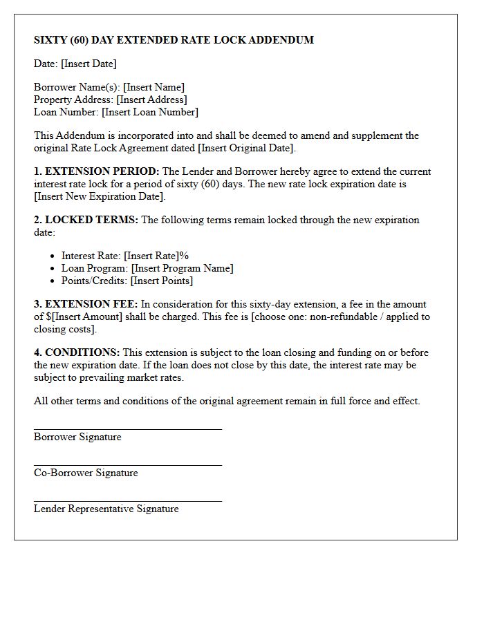 Sixty Day Extended Rate Lock Addendum Letter