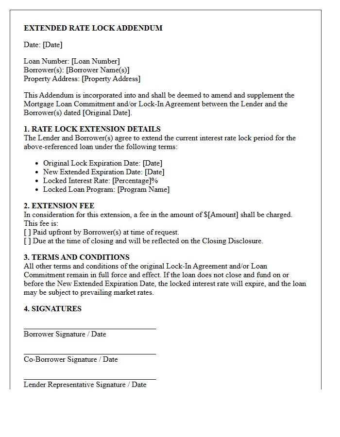 Standard Extended Rate Lock Addendum Letter