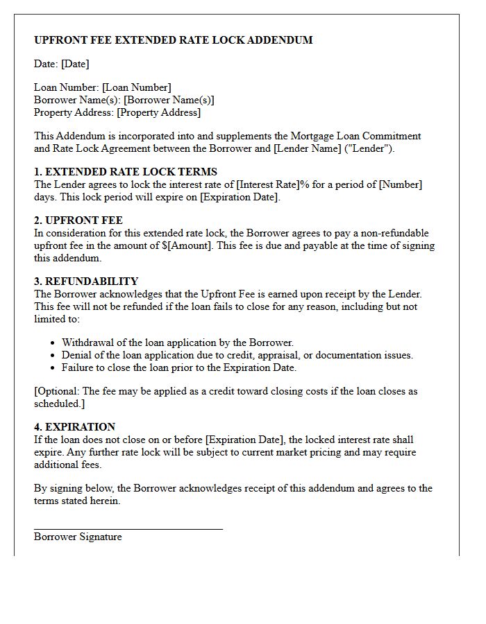 Upfront Fee Extended Rate Lock Addendum Letter
