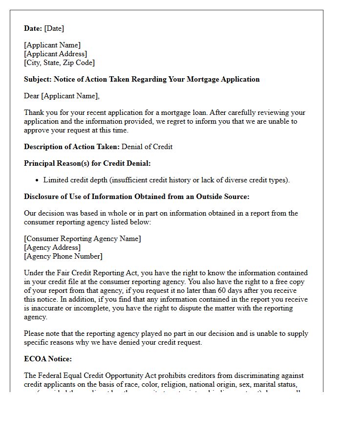 Adverse Action Letter For Mortgage Ineligibility Based On Credit Depth