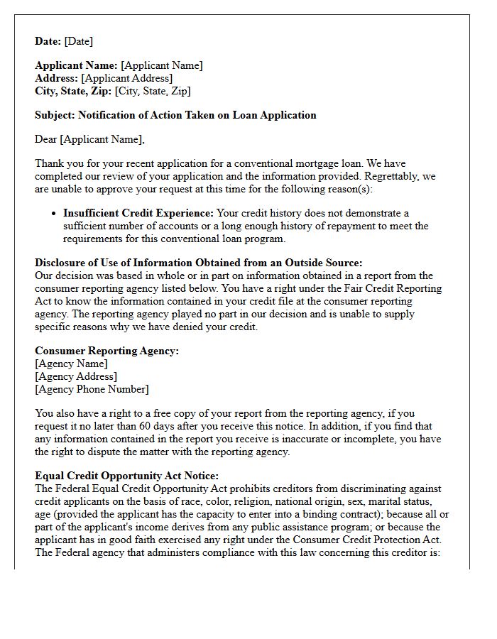 Conventional Loan Adverse Action Letter For Insufficient Credit Experience