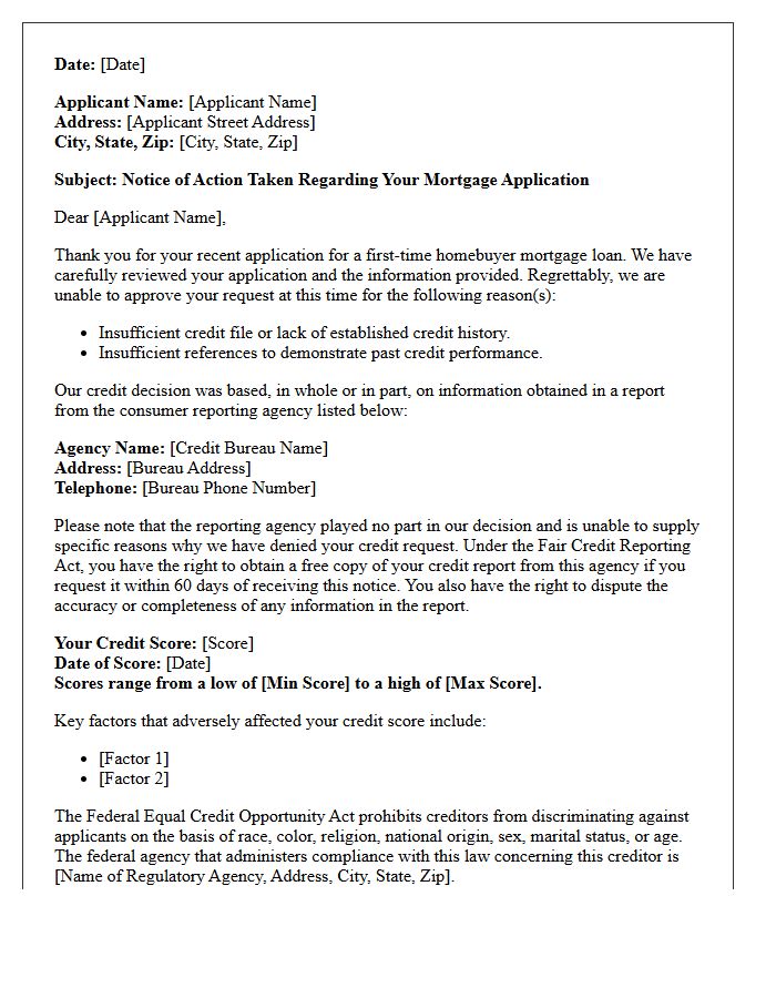 First-Time Homebuyer Insufficient Credit Adverse Action Letter