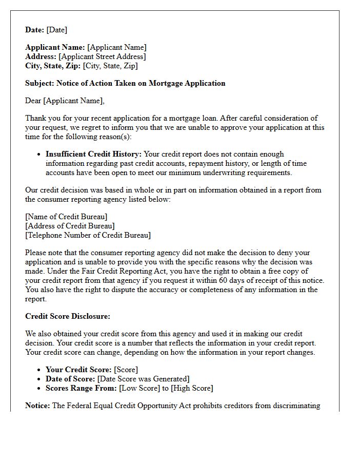 Insufficient Credit History Adverse Action Letter For Mortgage Applicants