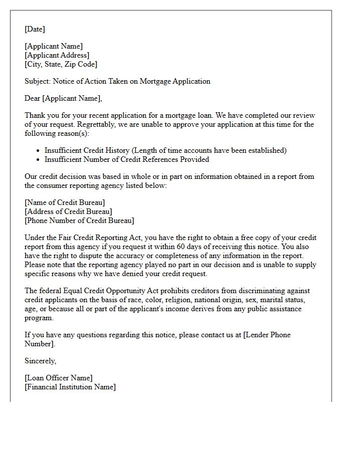 Mortgage Application Adverse Action Letter For Insufficient Credit History