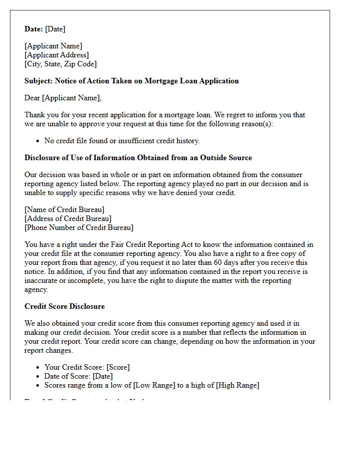 Mortgage Lending Adverse Action Letter For Lack Of Credit History