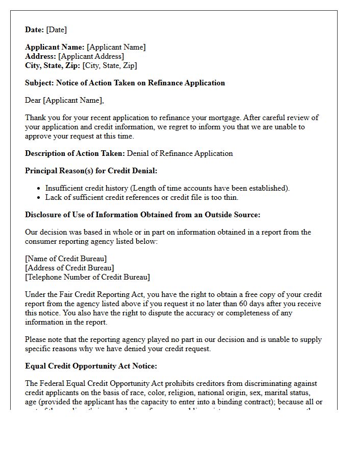Refinance Application Adverse Action Letter For Insufficient Credit