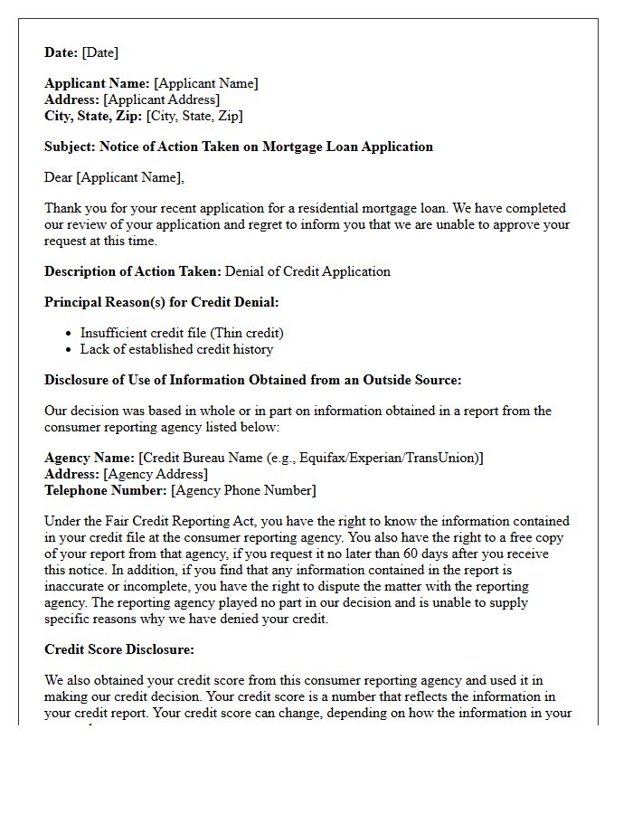 Residential Mortgage Adverse Action Letter For Thin Credit File