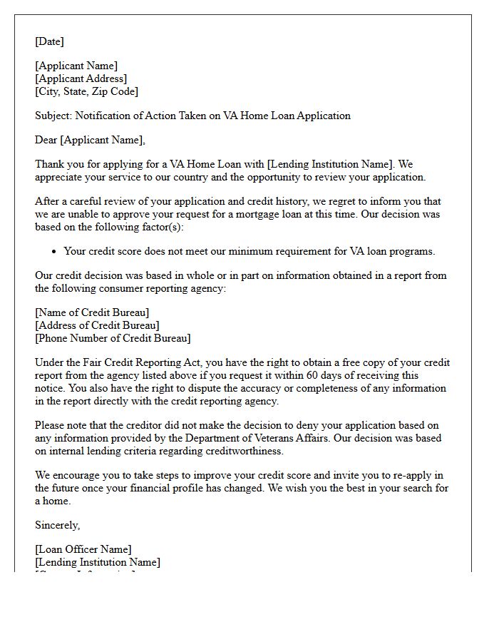 VA Home Loan Rejection Letter for Low Credit Score Qualifications