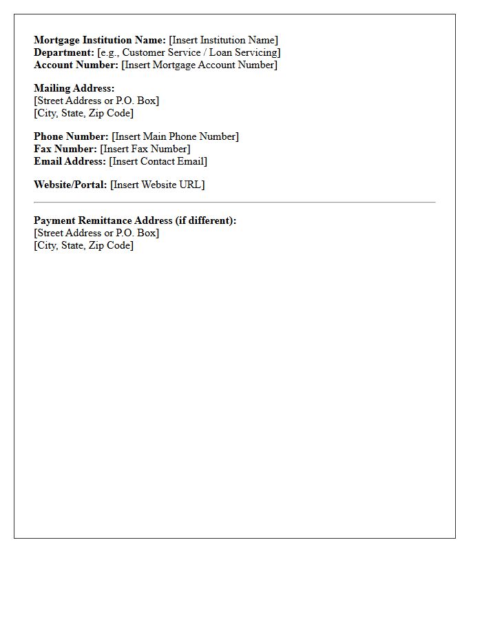 Mortgage Institution Name and Contact Information