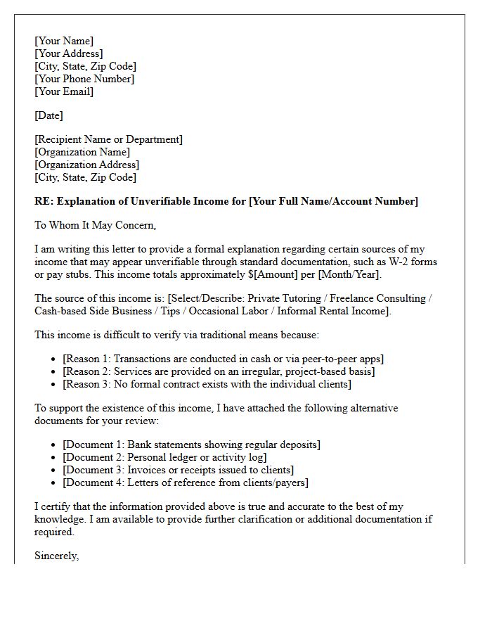 Specific Explanation Regarding Unverifiable Income Sources