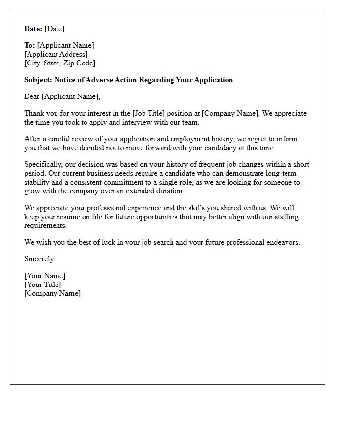 Adverse Action Letter for Frequent Job Changes