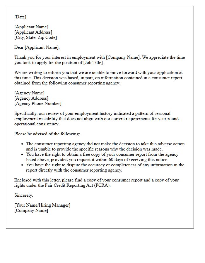 Adverse Action Letter for Seasonal Employment Instability