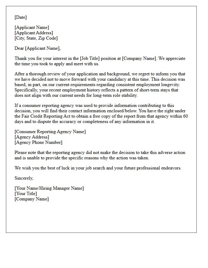 Adverse Action Letter for Short-Term Employment History