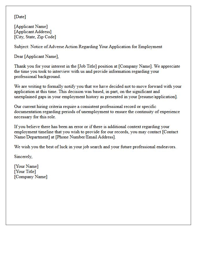 Notice of Adverse Action Letter for Employment Gaps