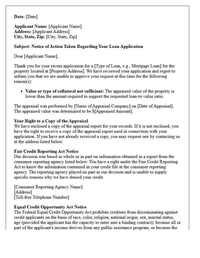 Adverse Action Letter for Low Property Appraisal