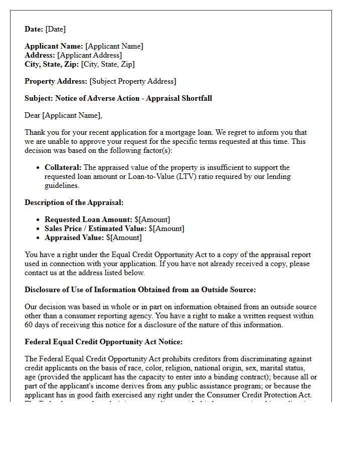 Appraisal Shortfall Adverse Action Letter