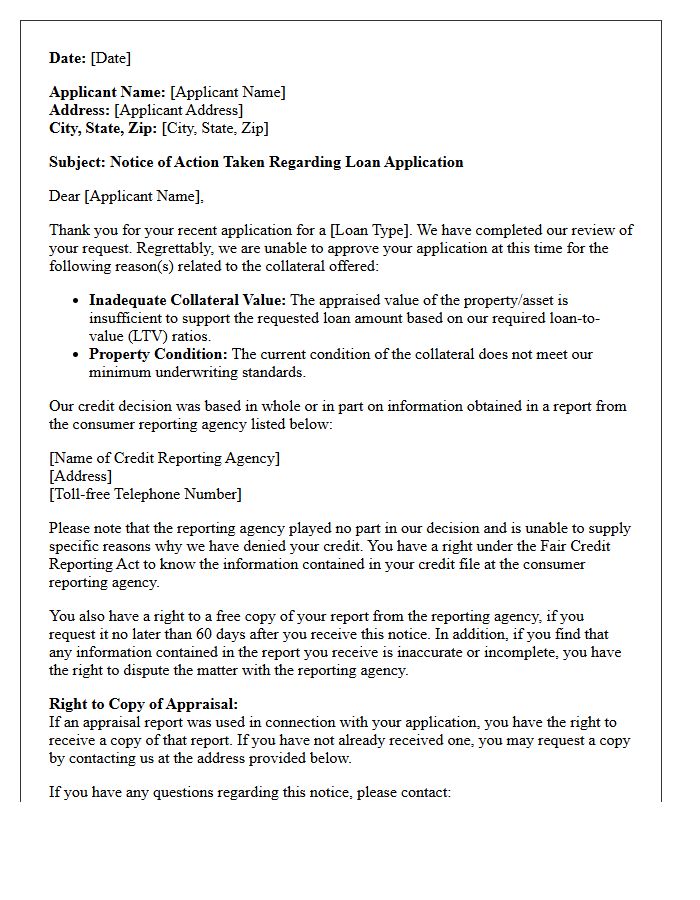 Inadequate Collateral Value Adverse Action Letter