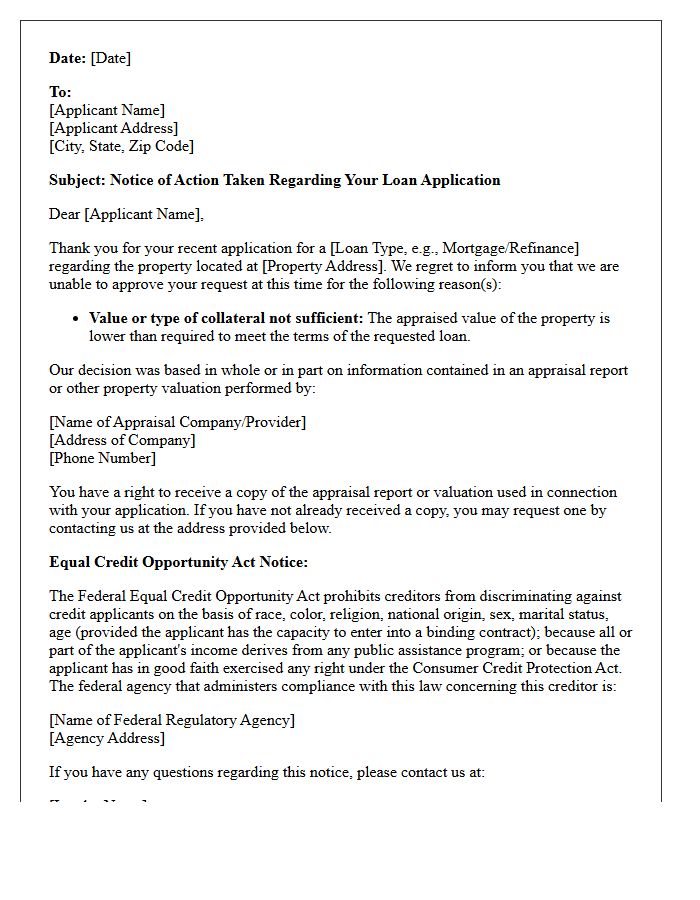 Low Property Valuation Adverse Action Letter