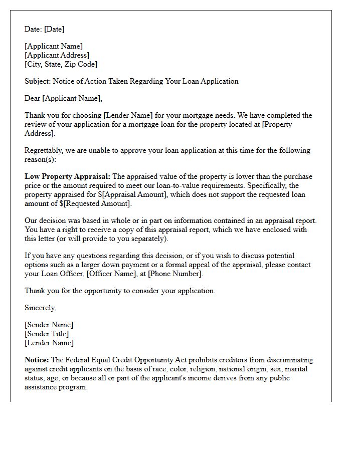 Mortgage Loan Denial Letter for Low Appraisal