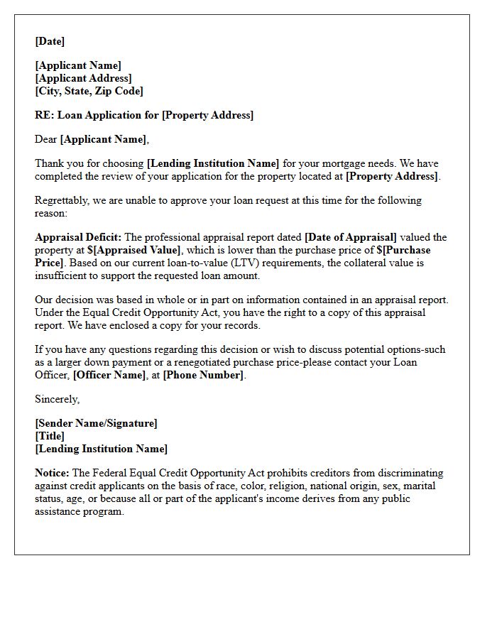 Real Estate Appraisal Deficit Loan Denial Letter