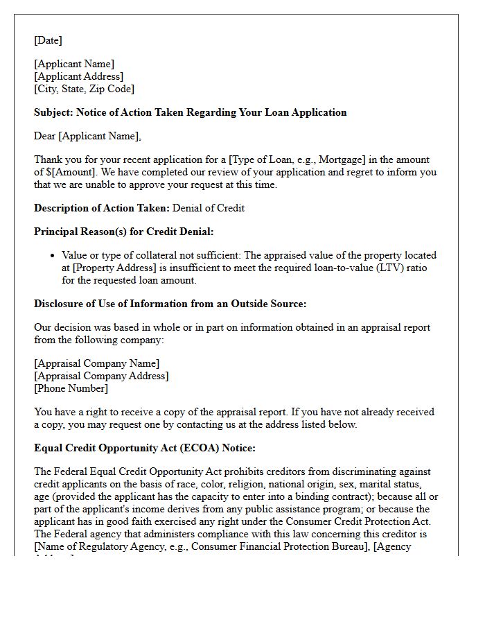 Statement of Credit Denial Letter for Under-Appraised Property