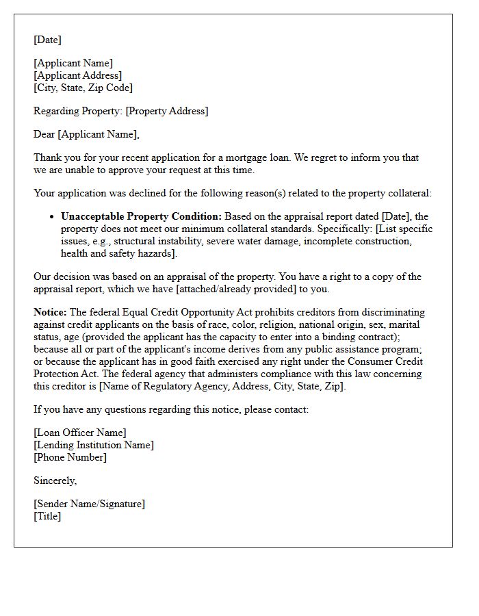 Adverse Action Letter for Unacceptable Property Condition
