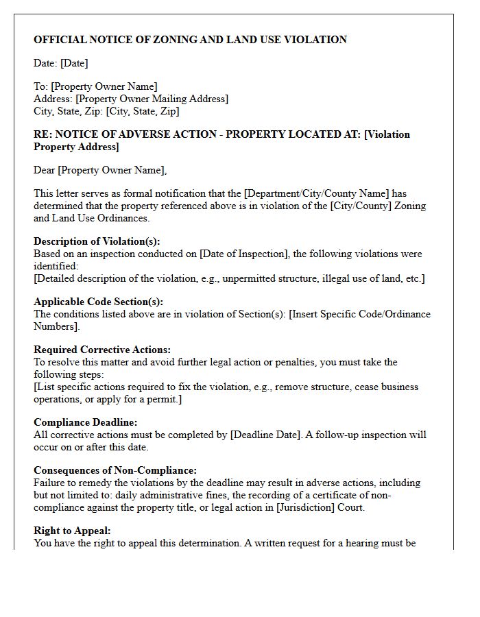 Adverse Action Letter for Zoning and Land Use Violations