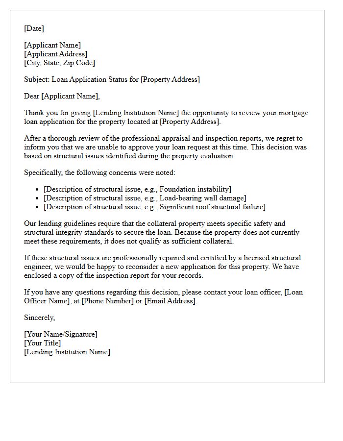 Loan Rejection Letter for Structural Property Issues