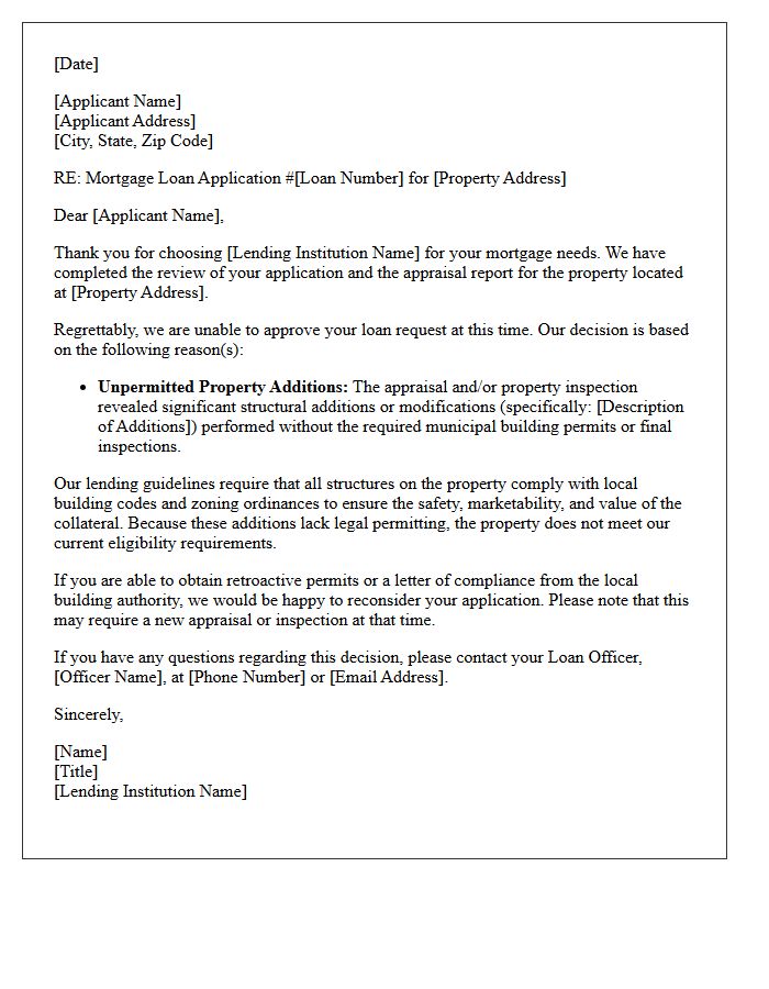 Mortgage Decline Letter for Unpermitted Property Additions