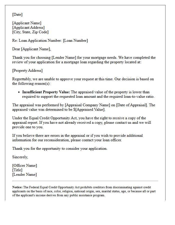 Mortgage Denial Letter for Insufficient Property Value