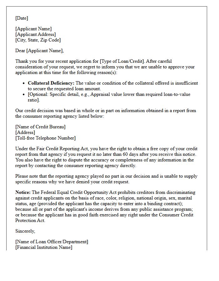 Notice of Adverse Action Letter for Collateral Deficiency