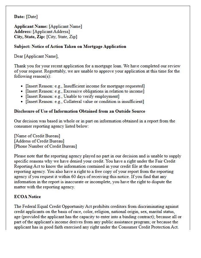 Adverse Action Letter for Deficient Mortgage Application