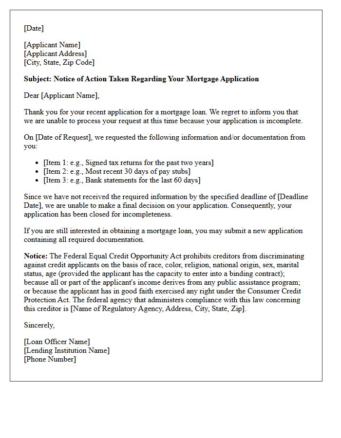 Adverse Action Letter for Incomplete Mortgage Application