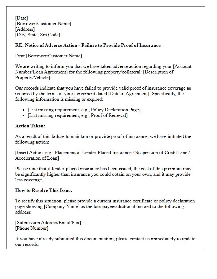 Adverse Action Letter for Failure to Submit Proof of Insurance