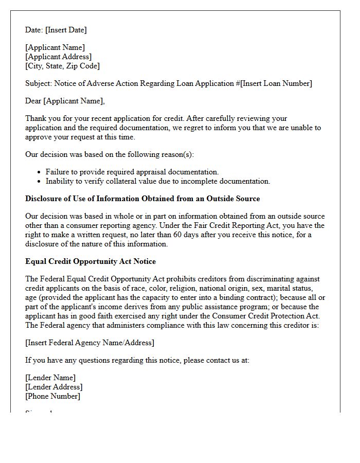 Failure to Provide Appraisal Documentation Adverse Action Letter