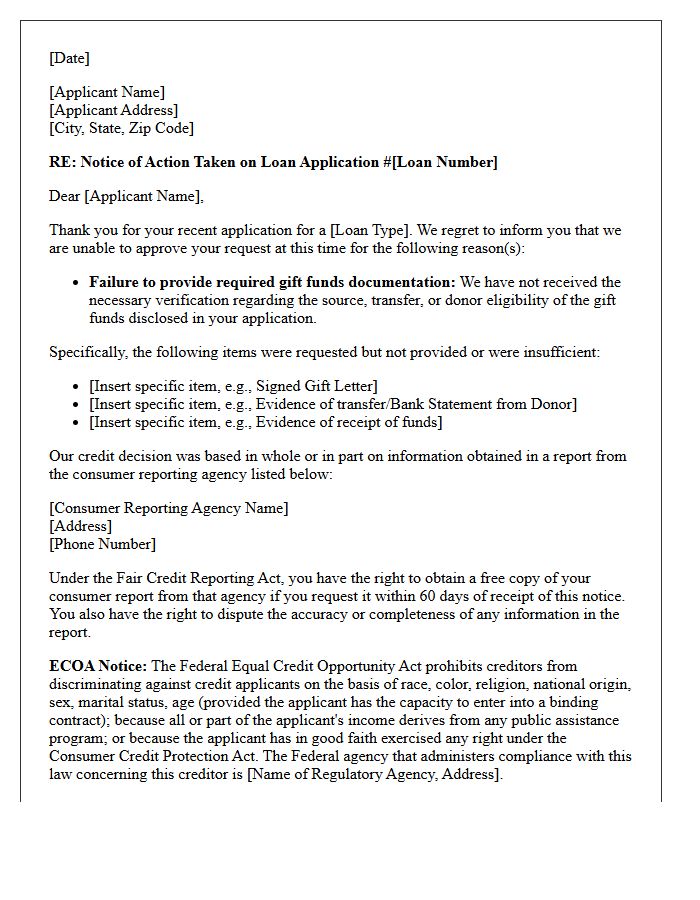 Failure to Provide Gift Funds Documentation Adverse Action Letter