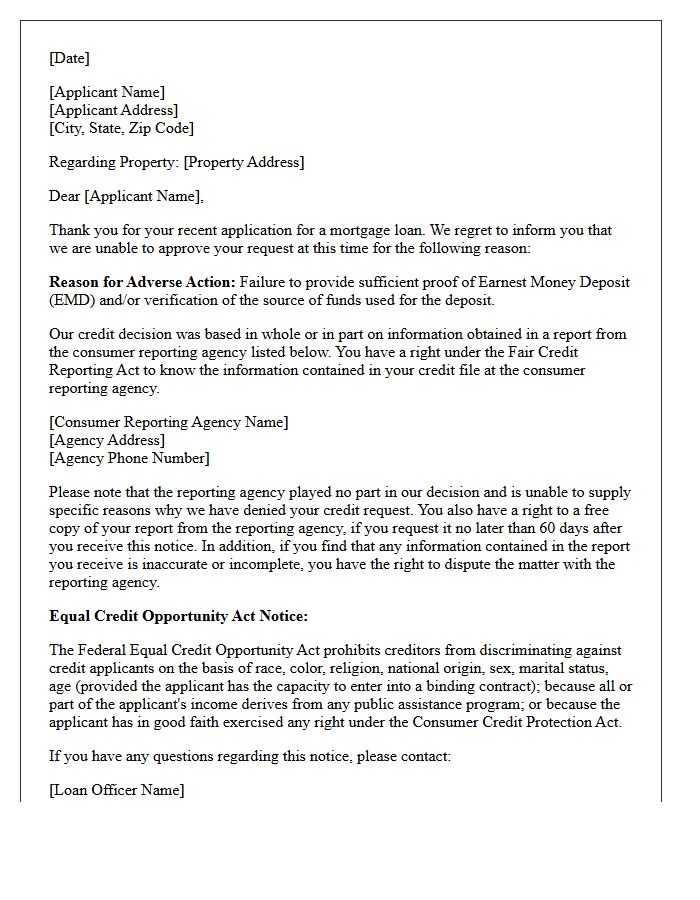 Missing Proof of Earnest Money Adverse Action Letter