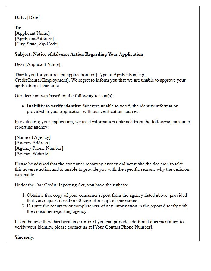 Adverse Action Letter for Unverifiable Identity