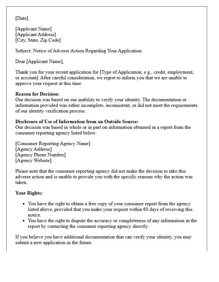 Adverse Action Notice Letter for Incomplete Identity Verification