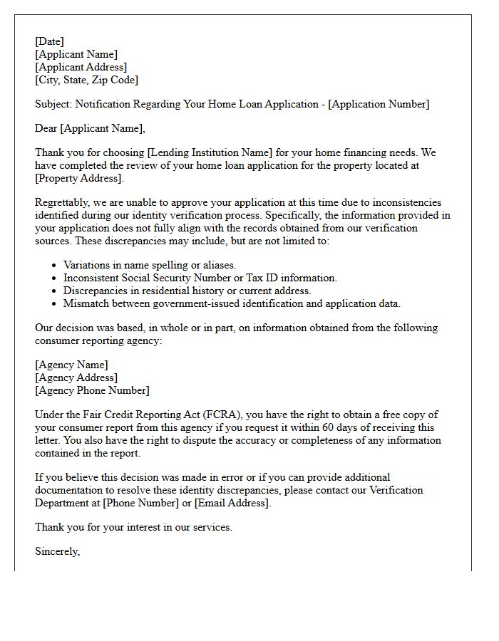 Home Loan Rejection Letter for Identity Discrepancies