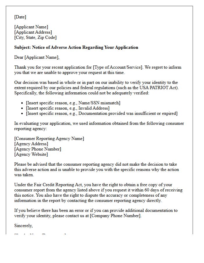 Identity Verification Failure Adverse Action Letter