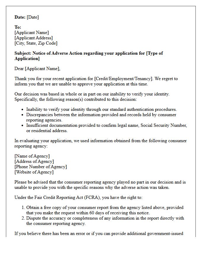 Notice of Adverse Action Letter for Unconfirmed Identity