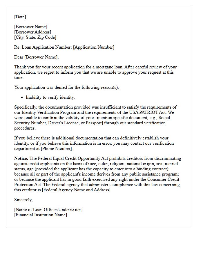 Unverifiable Borrower Identity Mortgage Denial Letter