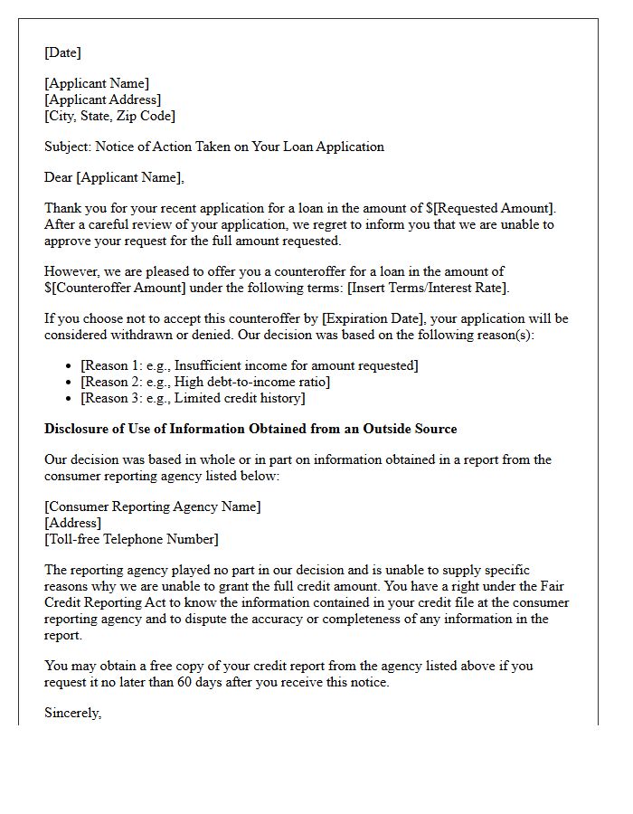 Adverse Action Letter for Rejected Loan Amount Counteroffer
