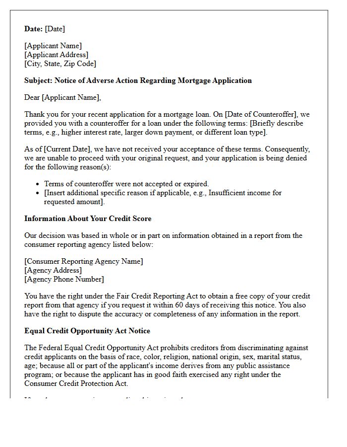 Adverse Action Letter for Unaccepted Mortgage Counteroffer