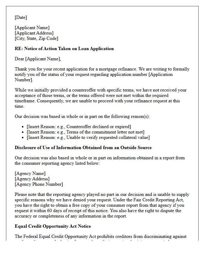 Final Adverse Action Letter for Unaccepted Refinance Terms