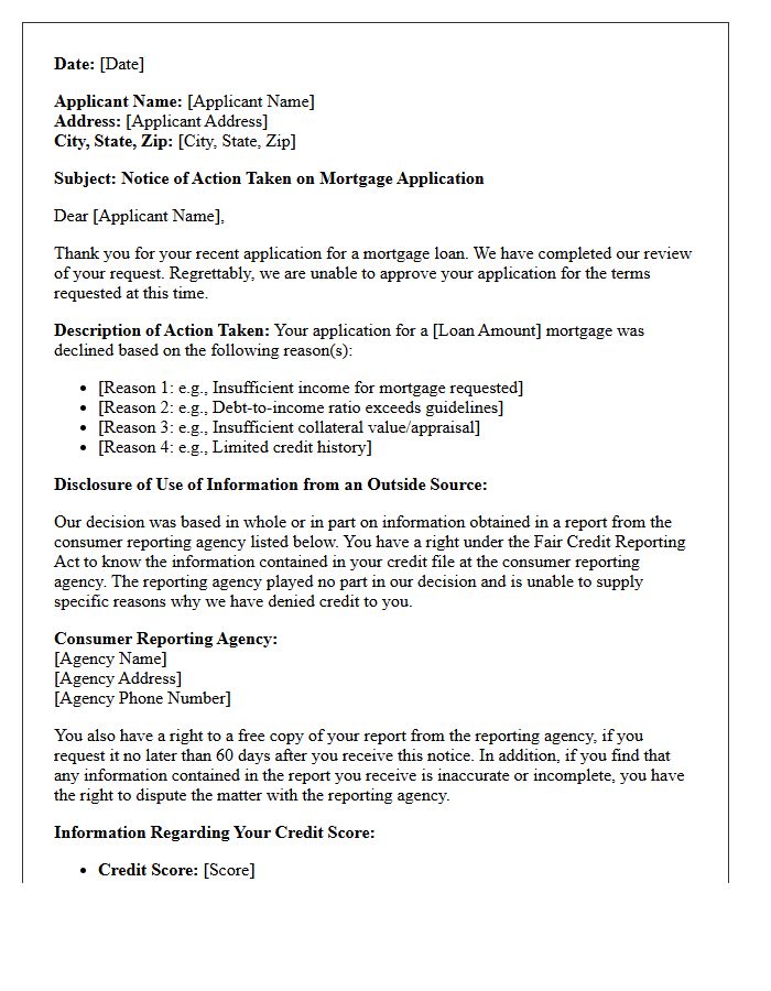 Mortgage Application Adverse Action Letter for Declined Terms