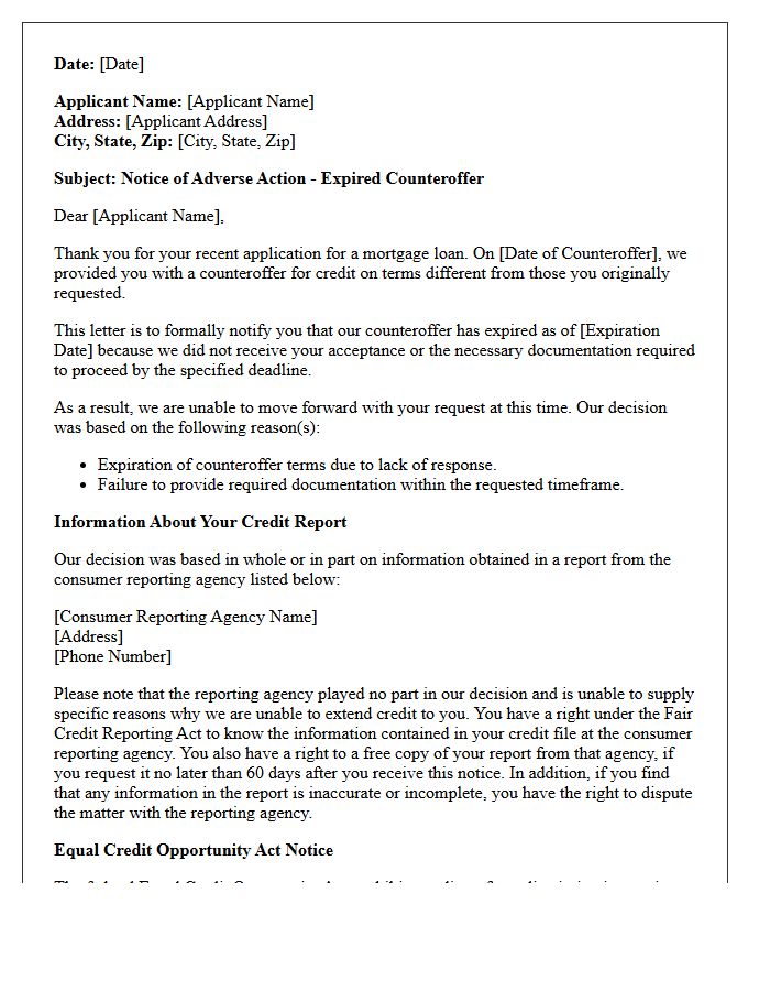 Mortgage Lender Adverse Action Letter for Expired Counteroffer