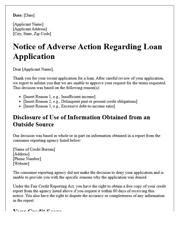 Notice of Adverse Action Letter for Declined Loan Terms