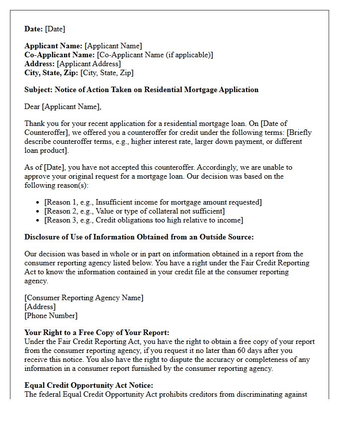 Residential Mortgage Adverse Action Letter for Refused Counteroffer